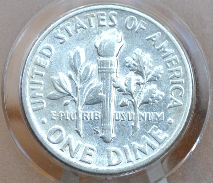 1949-S dime RPM-001 variety showing secondary S mint mark impression shifted west under magnification